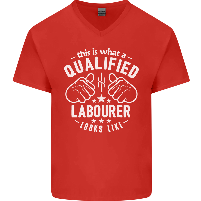 A Qualified Labourer Looks Like Mens V-Neck Cotton T-Shirt Red