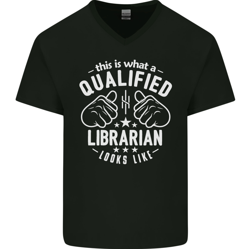 A Qualified Librarian Looks Like Mens V-Neck Cotton T-Shirt Black