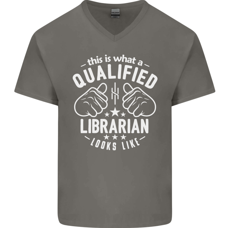 A Qualified Librarian Looks Like Mens V-Neck Cotton T-Shirt Charcoal