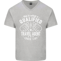 A Qualified Looks Travel Agent Like Mens V-Neck Cotton T-Shirt Sports Grey