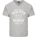 A Qualified Masseuse Looks Like Mens V-Neck Cotton T-Shirt Sports Grey