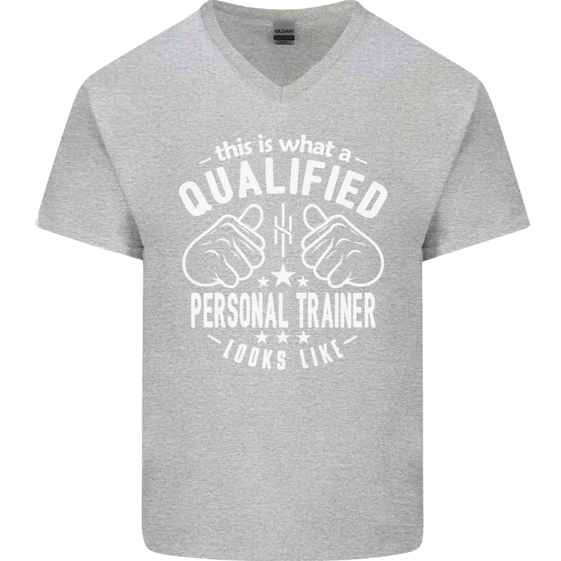 A Qualified Personal Trainer Looks Like Mens V-Neck Cotton T-Shirt Sports Grey
