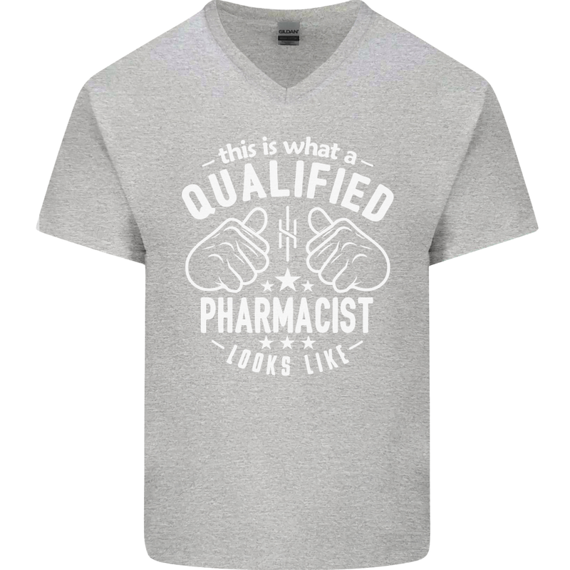 A Qualified Pharmacist Looks Like Mens V-Neck Cotton T-Shirt Sports Grey