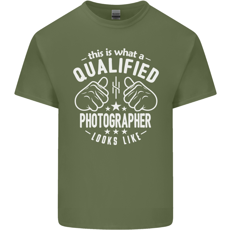 A Qualified Photographer Looks Like Mens Cotton T-Shirt Tee Top Military Green