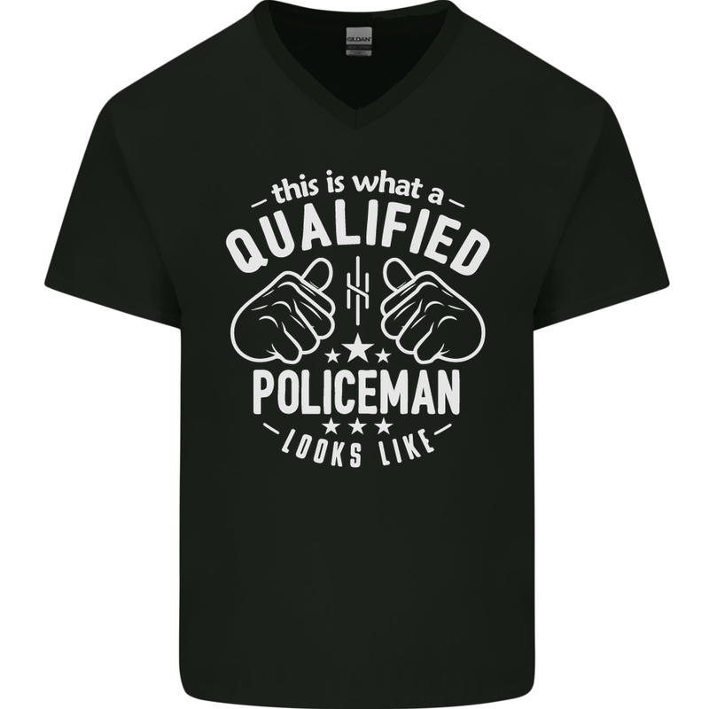 A Qualified Policeman Looks Like Mens V-Neck Cotton T-Shirt Black