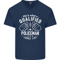 A Qualified Policeman Looks Like Mens V-Neck Cotton T-Shirt Navy Blue