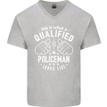 A Qualified Policeman Looks Like Mens V-Neck Cotton T-Shirt Sports Grey