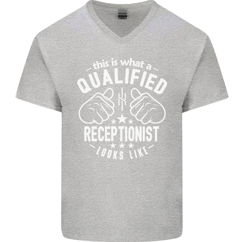 A Qualified Receptionist Looks Like Mens V-Neck Cotton T-Shirt Sports Grey
