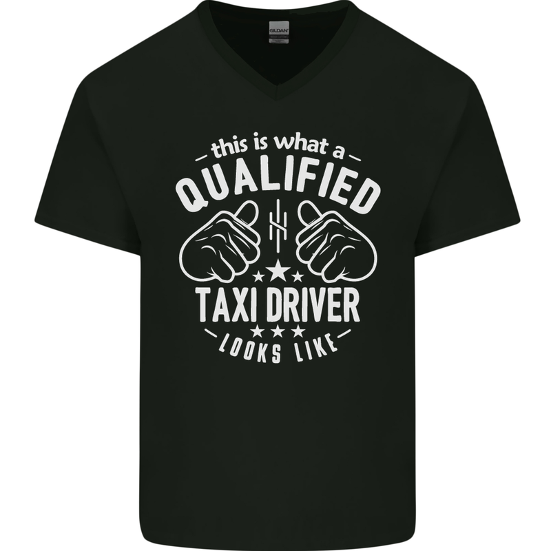 A Qualified Taxi Driver Looks Like Mens V-Neck Cotton T-Shirt Black