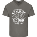 A Qualified Taxi Driver Looks Like Mens V-Neck Cotton T-Shirt Charcoal