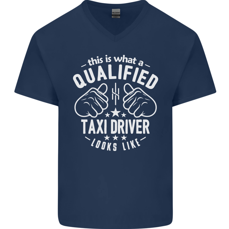 A Qualified Taxi Driver Looks Like Mens V-Neck Cotton T-Shirt Navy Blue
