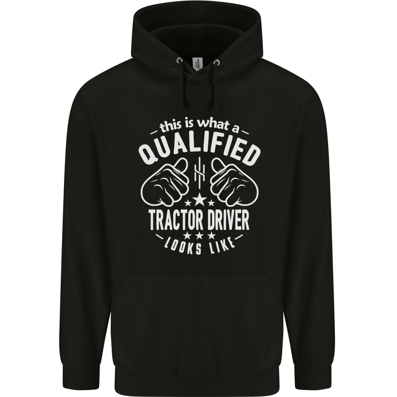 A Qualified Tractor Driver Looks Like Mens 80% Cotton Hoodie Black