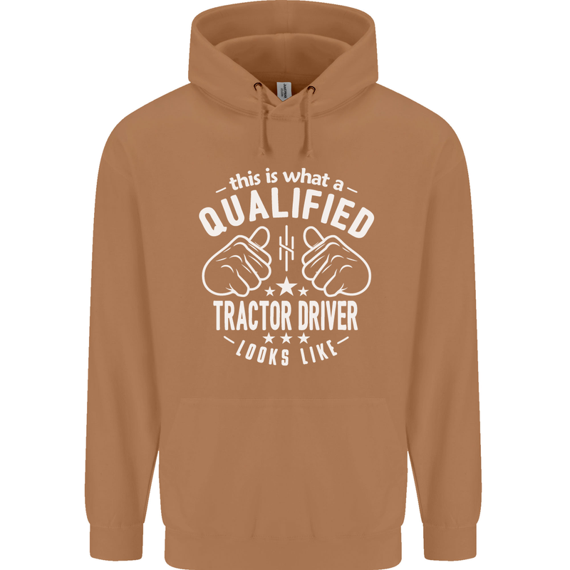 A Qualified Tractor Driver Looks Like Mens 80% Cotton Hoodie Caramel Latte