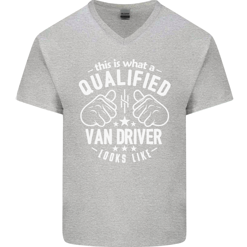 A Qualified Van Driver Looks Like Mens V-Neck Cotton T-Shirt Sports Grey