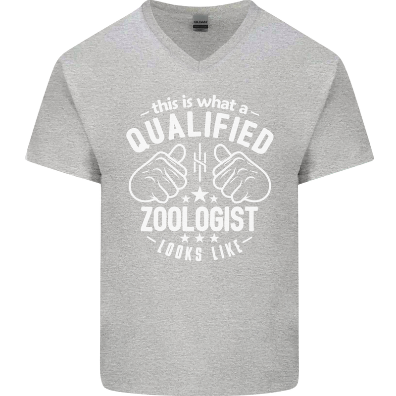 A Qualified Zoologist Looks Like Mens V-Neck Cotton T-Shirt Sports Grey