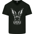 A Rabbit Head Mens V-Neck Cotton T-Shirt Black