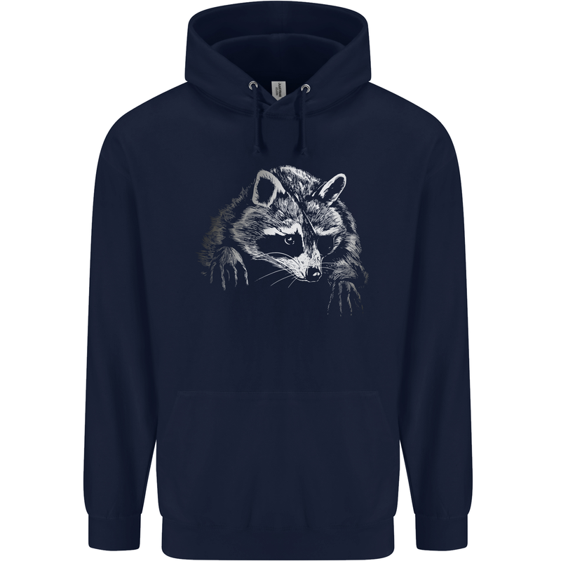 A Raccoon with an Eyepatch Mens 80% Cotton Hoodie Navy Blue