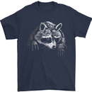 A Raccoon with an Eyepatch Mens T-Shirt Cotton Gildan Navy Blue