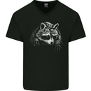 A Raccoon with an Eyepatch Mens V-Neck Cotton T-Shirt Black