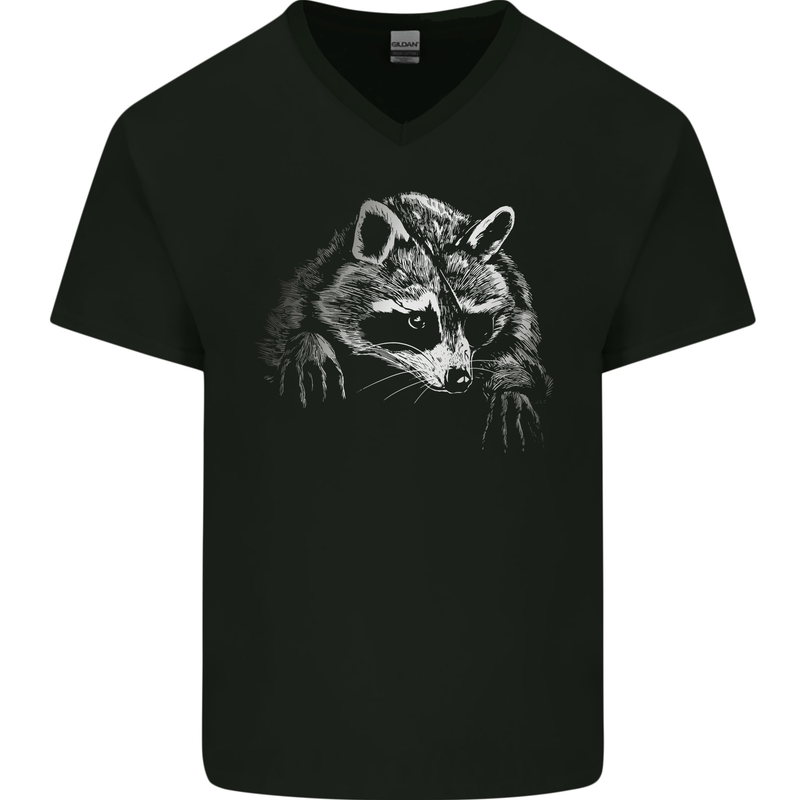 A Raccoon with an Eyepatch Mens V-Neck Cotton T-Shirt Black