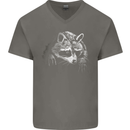 A Raccoon with an Eyepatch Mens V-Neck Cotton T-Shirt Charcoal