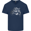 A Raccoon with an Eyepatch Mens V-Neck Cotton T-Shirt Navy Blue