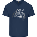 A Raccoon with an Eyepatch Mens V-Neck Cotton T-Shirt Navy Blue