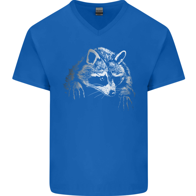 A Raccoon with an Eyepatch Mens V-Neck Cotton T-Shirt Royal Blue