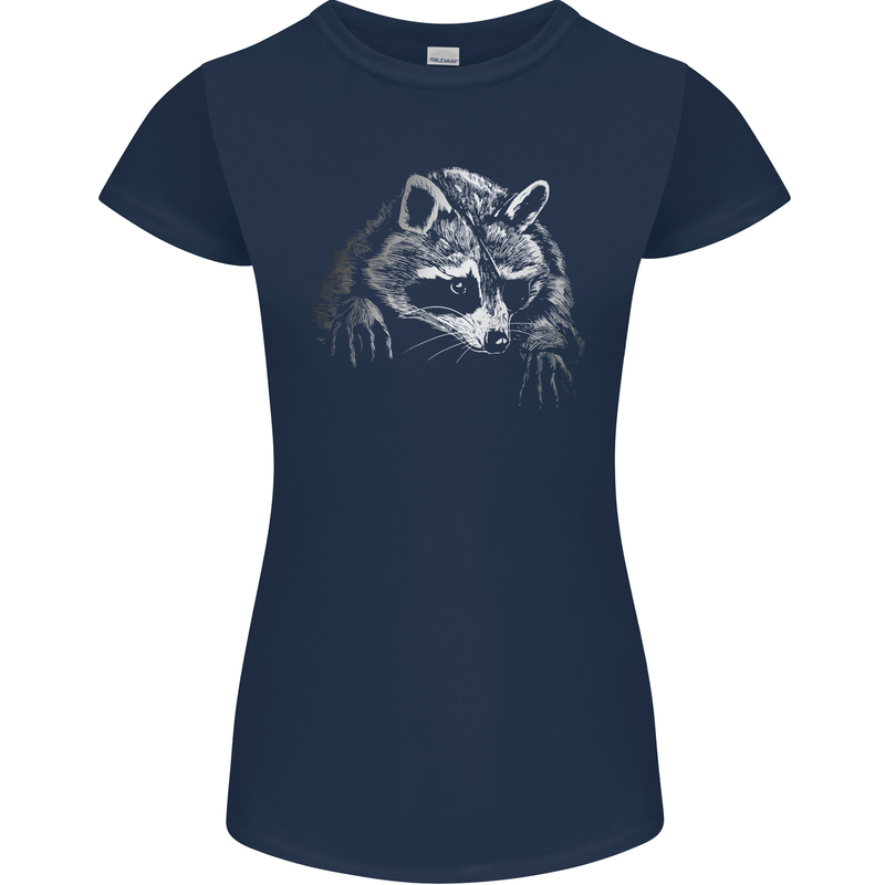 A Raccoon with an Eyepatch Womens Petite Cut T-Shirt Navy Blue