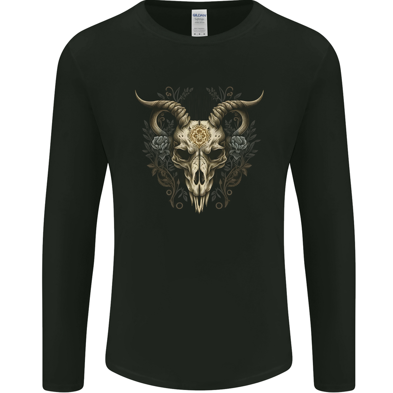 A Ram Skull Gothic Goth Heavy Metal Rock Mens Long Sleeve T-Shirt Black