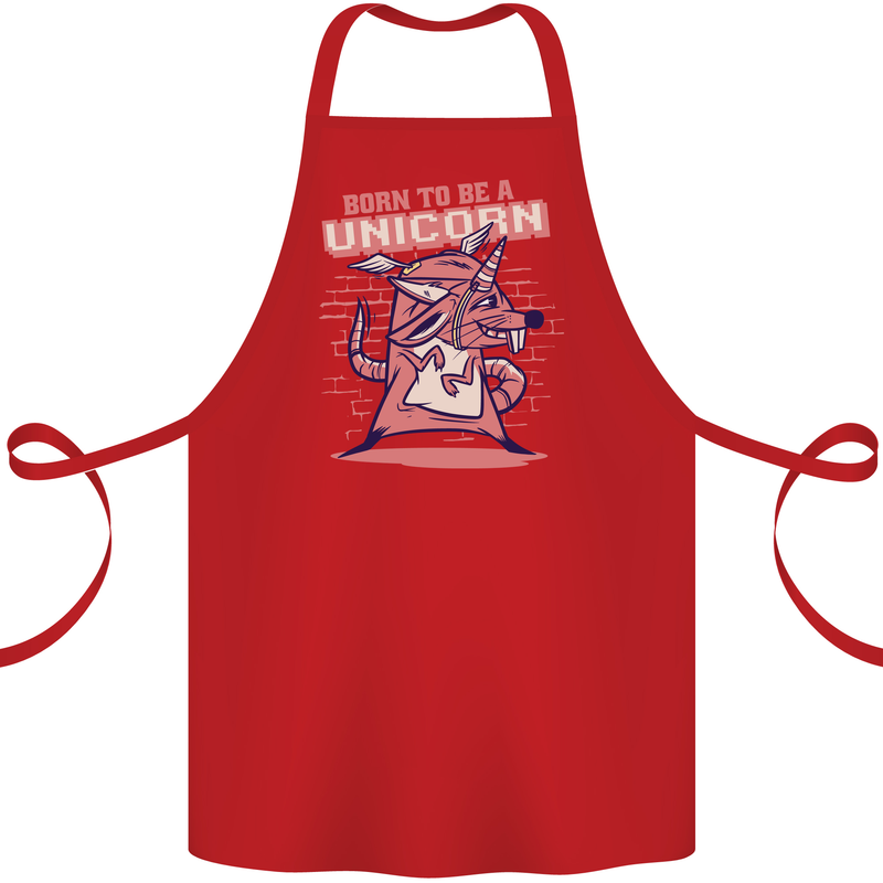 A Rat Born To Be a Unicorn Funny Cotton Apron 100% Organic Red