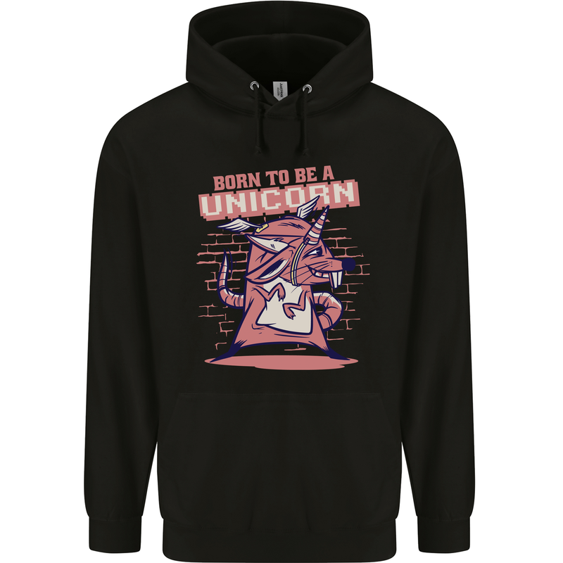 A Rat Born To Be a Unicorn Funny Mens 80% Cotton Hoodie Black