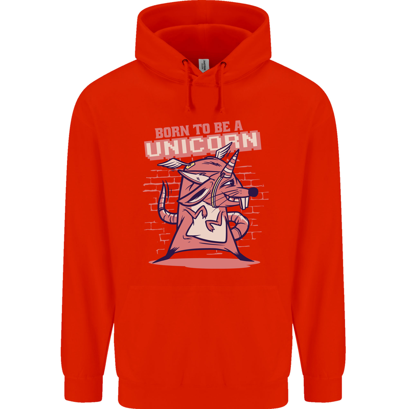 A Rat Born To Be a Unicorn Funny Mens 80% Cotton Hoodie Bright Red