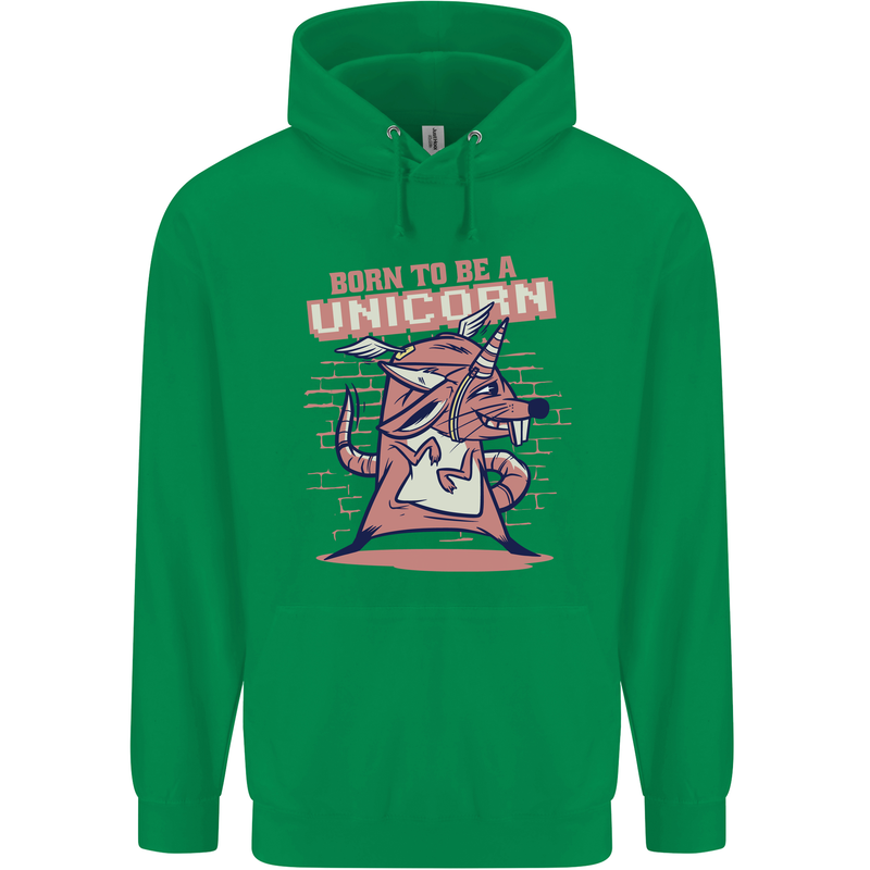 A Rat Born To Be a Unicorn Funny Mens 80% Cotton Hoodie Irish Green