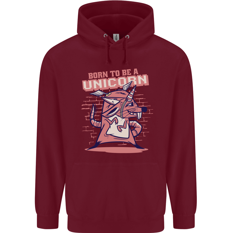 A Rat Born To Be a Unicorn Funny Mens 80% Cotton Hoodie Maroon