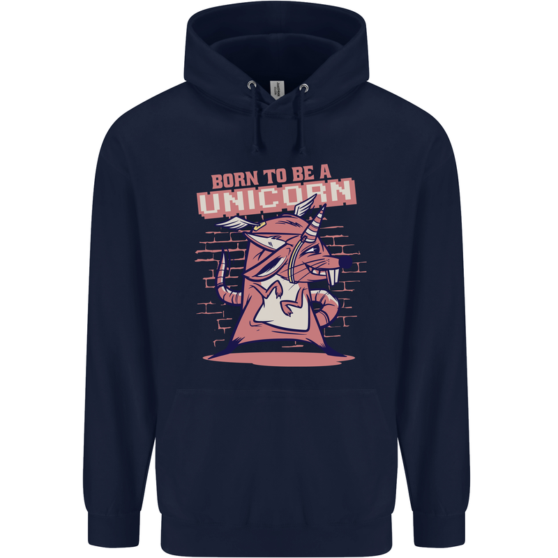 A Rat Born To Be a Unicorn Funny Mens 80% Cotton Hoodie Navy Blue