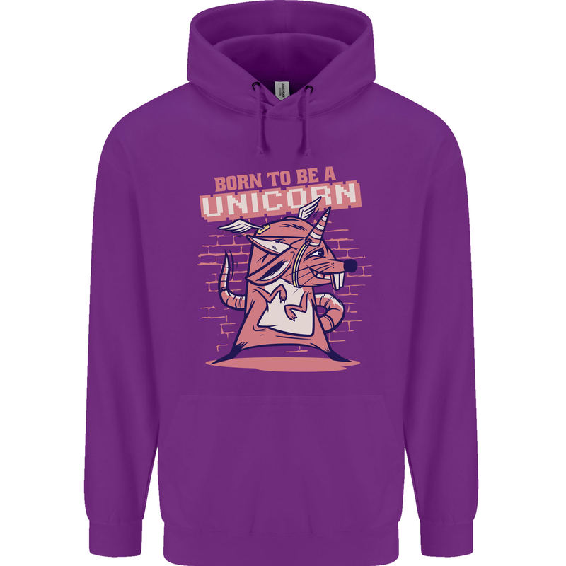 A Rat Born To Be a Unicorn Funny Mens 80% Cotton Hoodie Purple