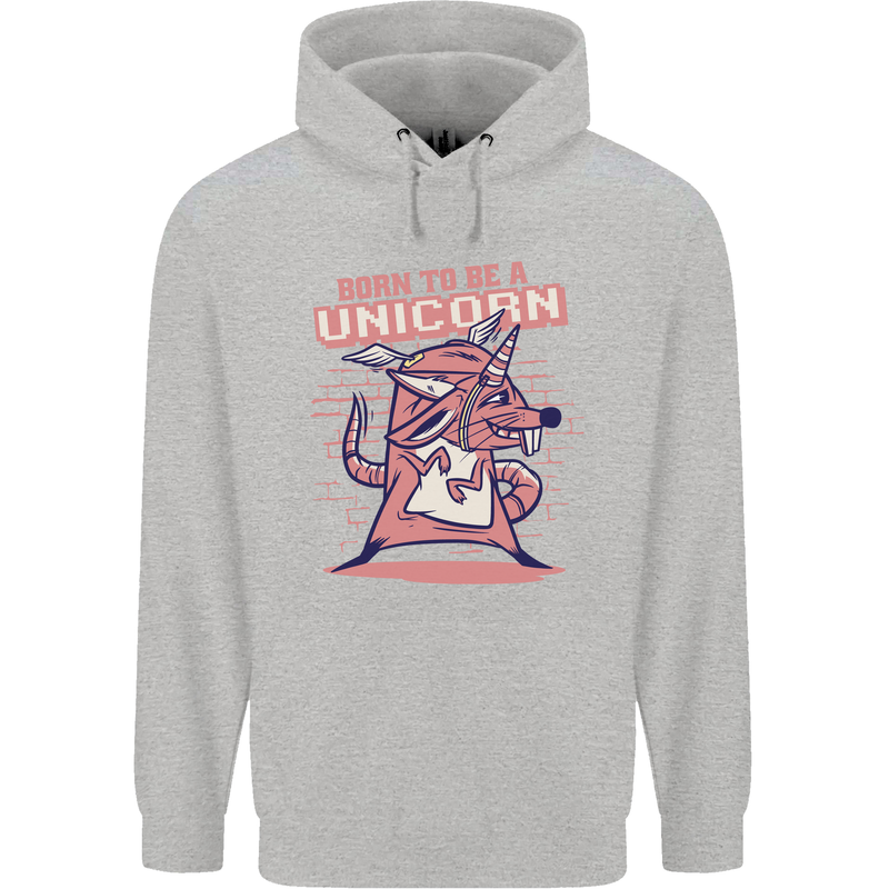 A Rat Born To Be a Unicorn Funny Mens 80% Cotton Hoodie Sports Grey