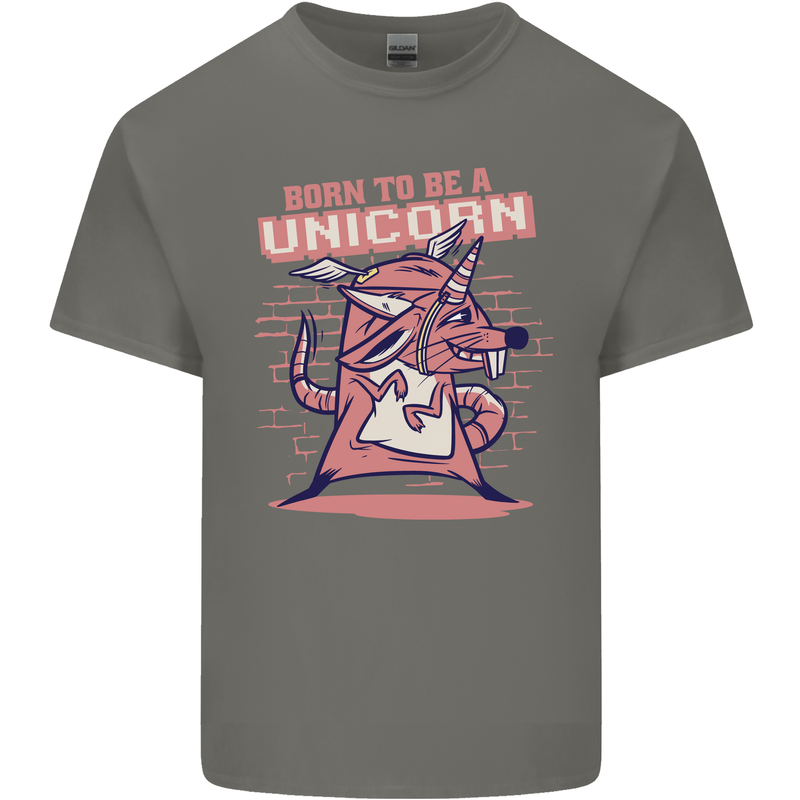 A Rat Born To Be a Unicorn Funny Mens Cotton T-Shirt Tee Top Charcoal