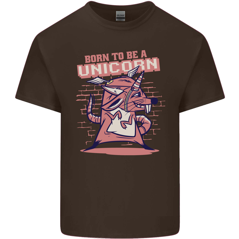 A Rat Born To Be a Unicorn Funny Mens Cotton T-Shirt Tee Top Dark Chocolate