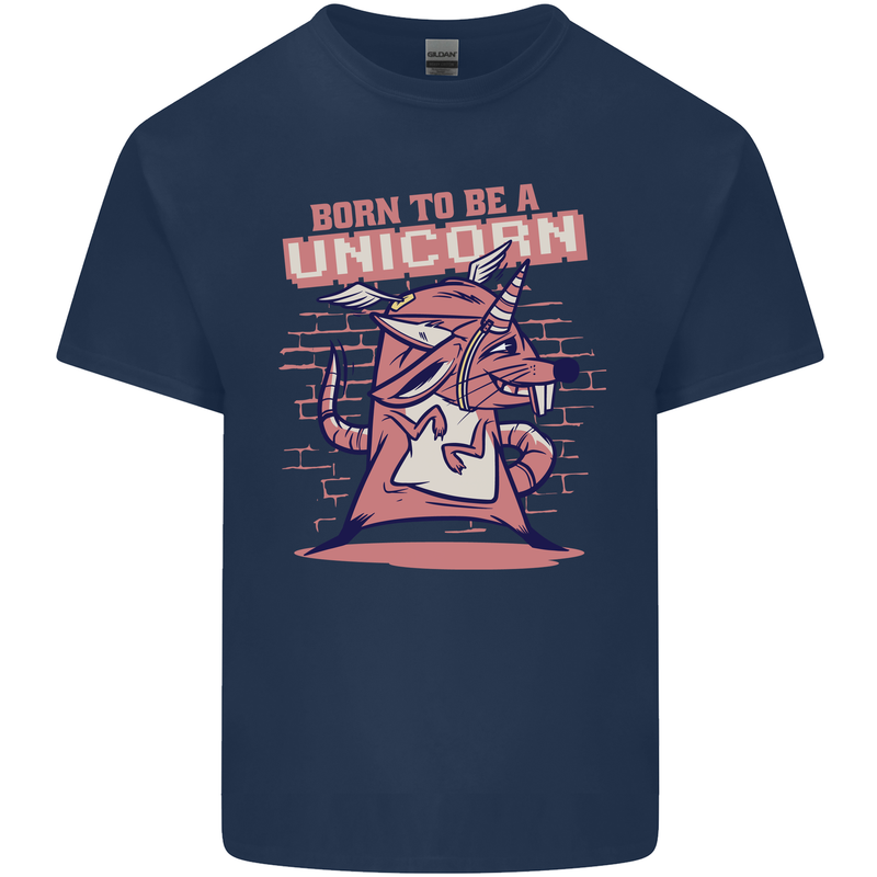 A Rat Born To Be a Unicorn Funny Mens Cotton T-Shirt Tee Top Navy Blue