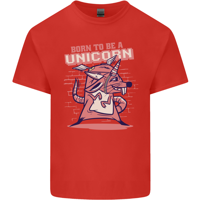 A Rat Born To Be a Unicorn Funny Mens Cotton T-Shirt Tee Top Red