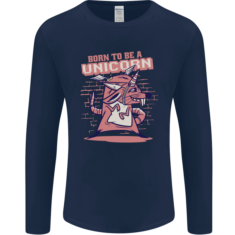 A Rat Born To Be a Unicorn Funny Mens Long Sleeve T-Shirt Navy Blue