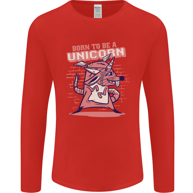 A Rat Born To Be a Unicorn Funny Mens Long Sleeve T-Shirt Red