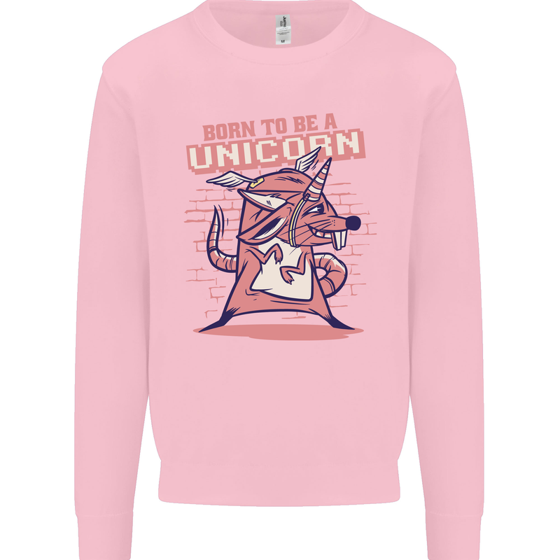 A Rat Born To Be a Unicorn Funny Mens Sweatshirt Jumper Light Pink