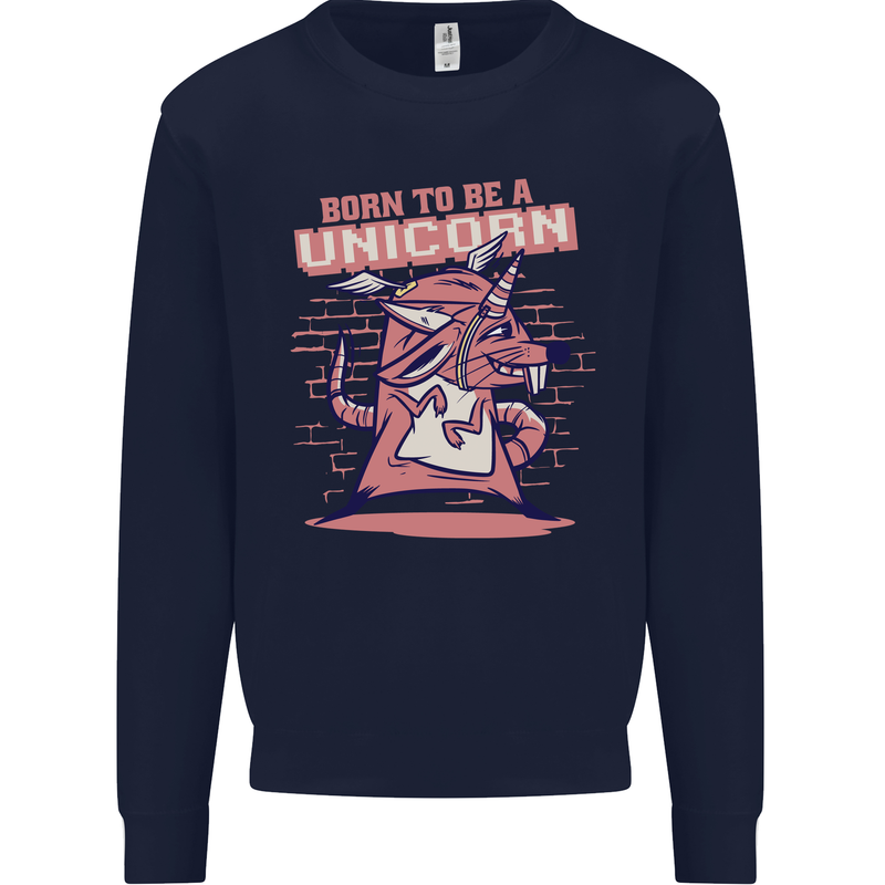 A Rat Born To Be a Unicorn Funny Mens Sweatshirt Jumper Navy Blue