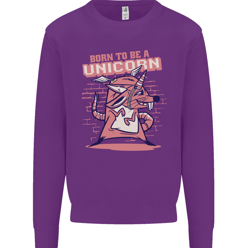 A Rat Born To Be a Unicorn Funny Mens Sweatshirt Jumper Purple