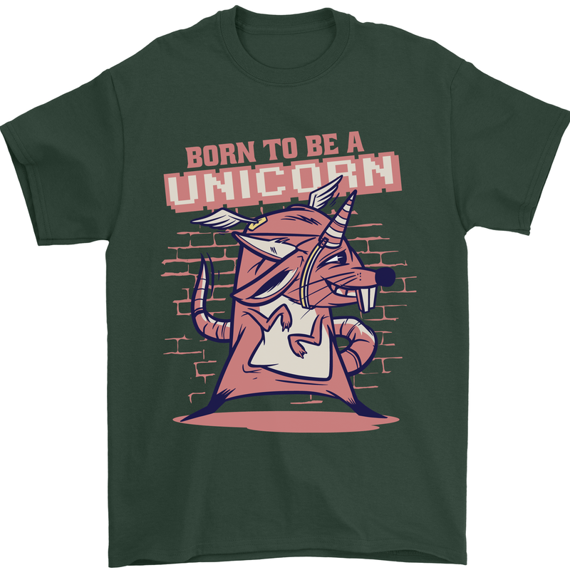 A Rat Born To Be a Unicorn Funny Mens T-Shirt Cotton Gildan Forest Green