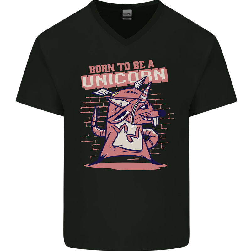 A Rat Born To Be a Unicorn Funny Mens V-Neck Cotton T-Shirt Black