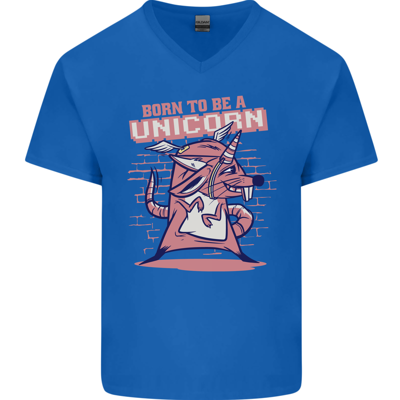 A Rat Born To Be a Unicorn Funny Mens V-Neck Cotton T-Shirt Royal Blue